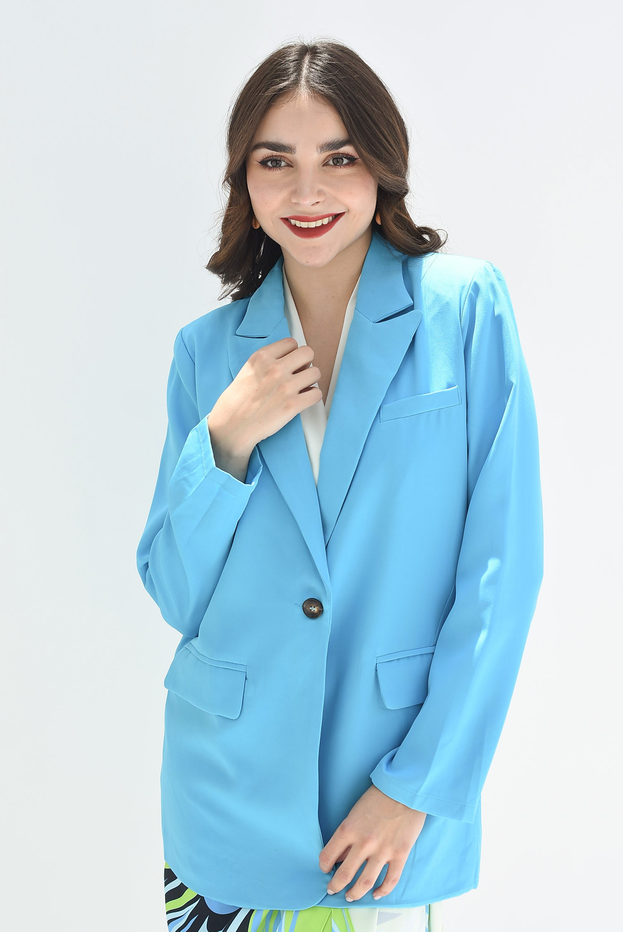 Blazer bolsillos y botón Azul Mykonos