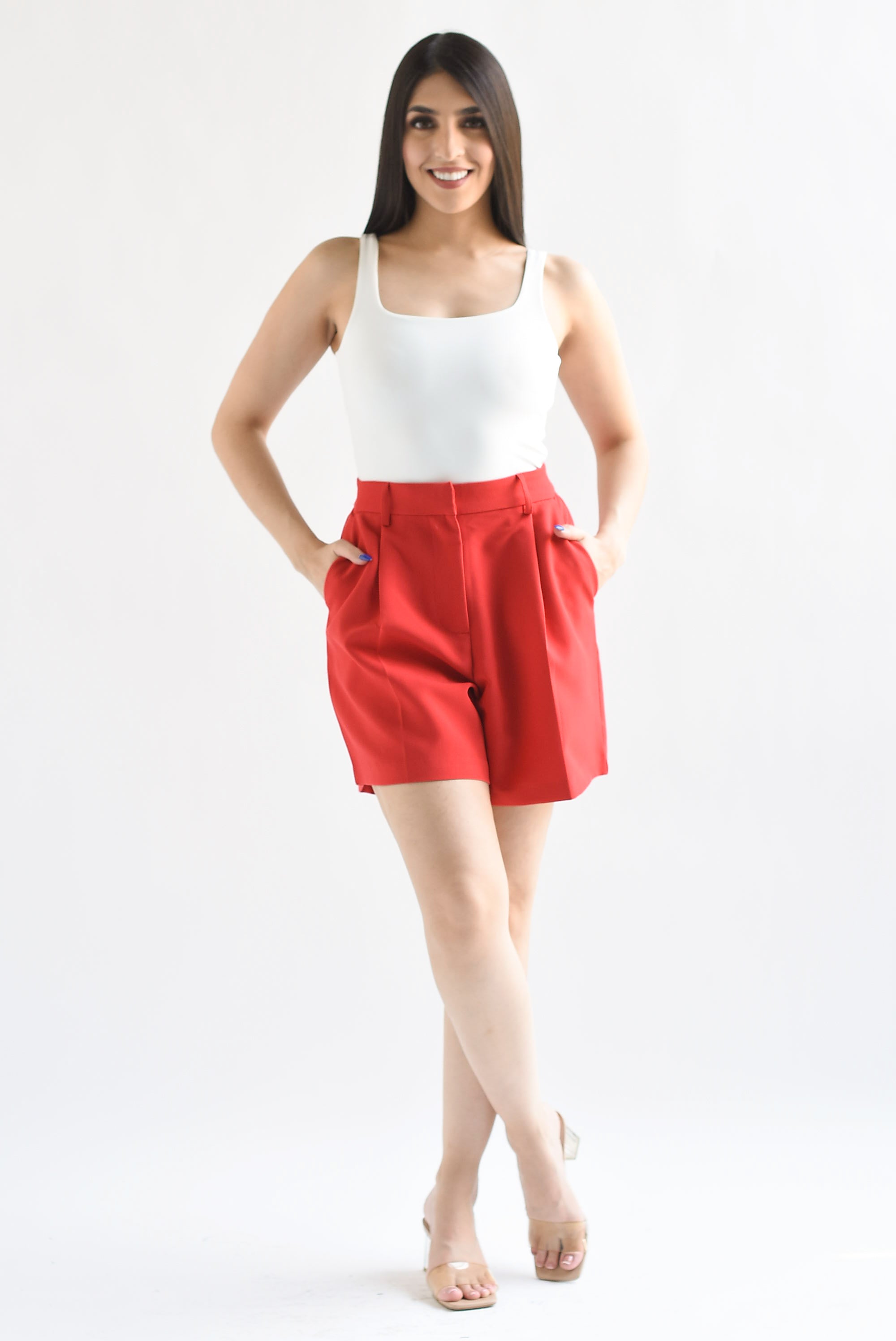 Short largo pinzas Rojo