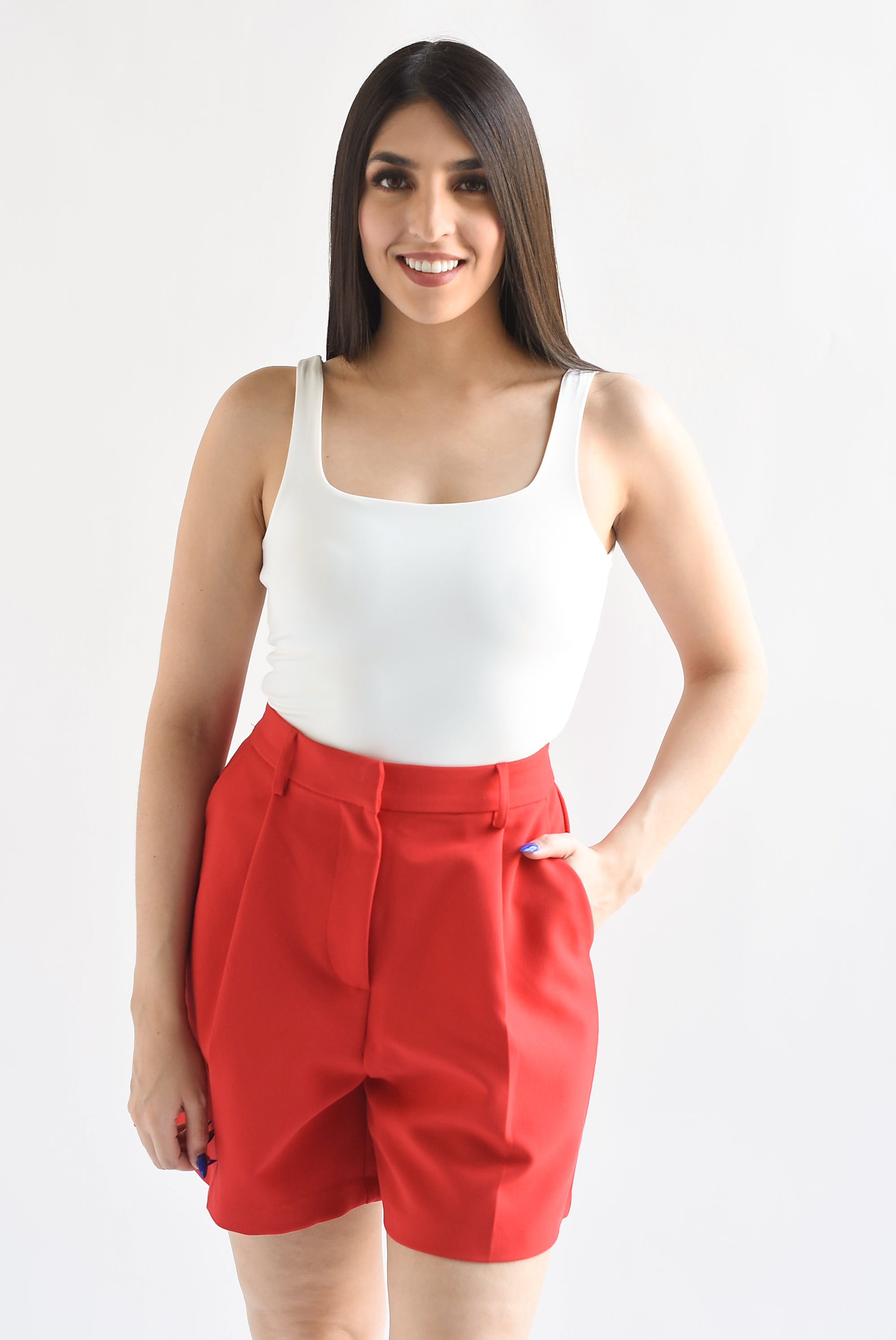 Short largo pinzas Rojo