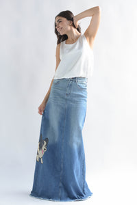 Fashion Styled Falda larga perritos Denim