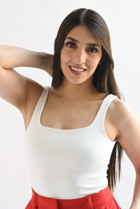 Fashion Styled Body tirante grueso cuello cuadrado tanga Blanco