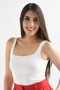 Fashion Styled Body tirante grueso cuello cuadrado tanga Blanco