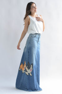 Fashion Styled Falda larga perritos Denim