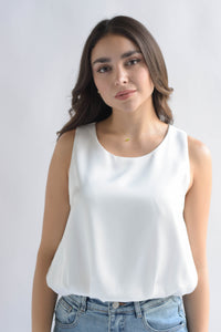 Fashion Styled Blusa globo satín Blanco