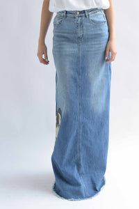 Fashion Styled Falda larga perritos Denim