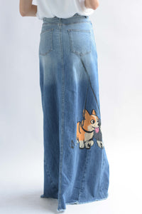 Fashion Styled Falda larga perritos Denim