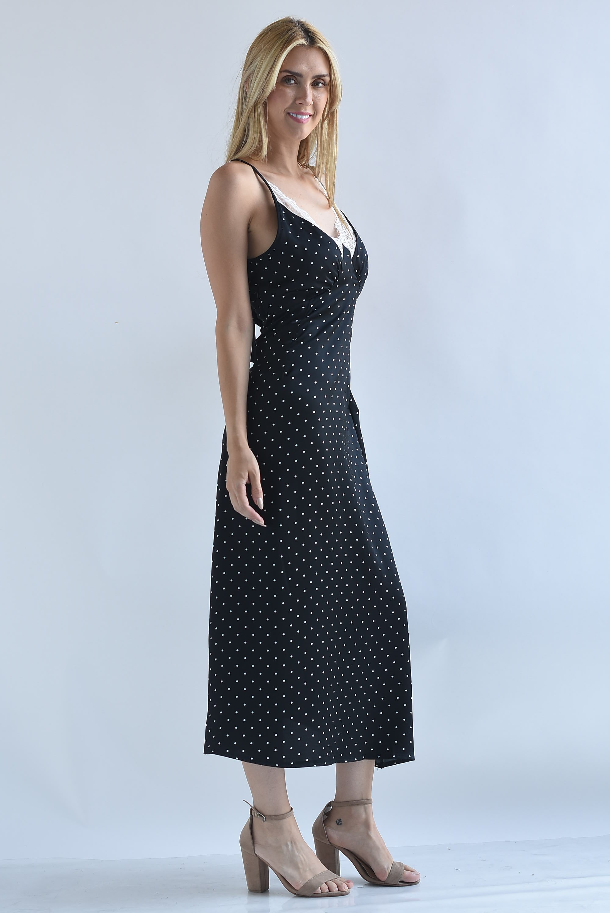 Vestido lencero polka dots encaje