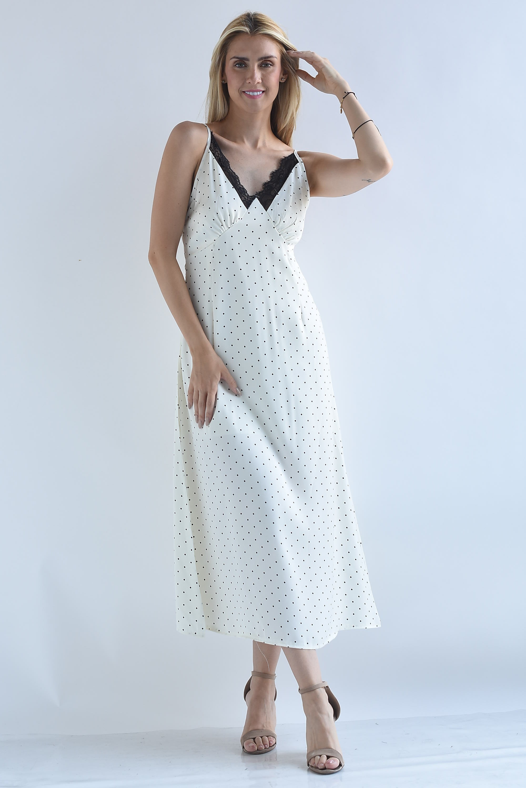 Vestido lencero polka dots encaje