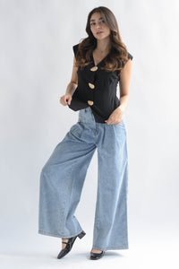 Fashion Styled Jeans wide leg pinzas Denim light