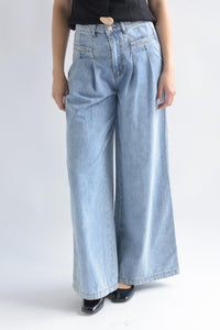Fashion Styled Jeans wide leg pinzas Denim light