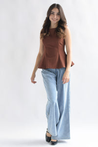 Fashion Styled Blusa peplum pinzas Café