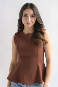 Fashion Styled Blusa peplum pinzas Café