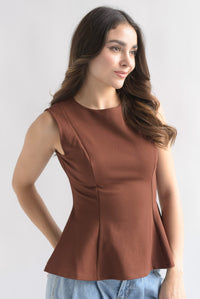 Fashion Styled Blusa peplum pinzas Café