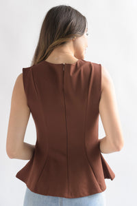 Fashion Styled Blusa peplum pinzas Café