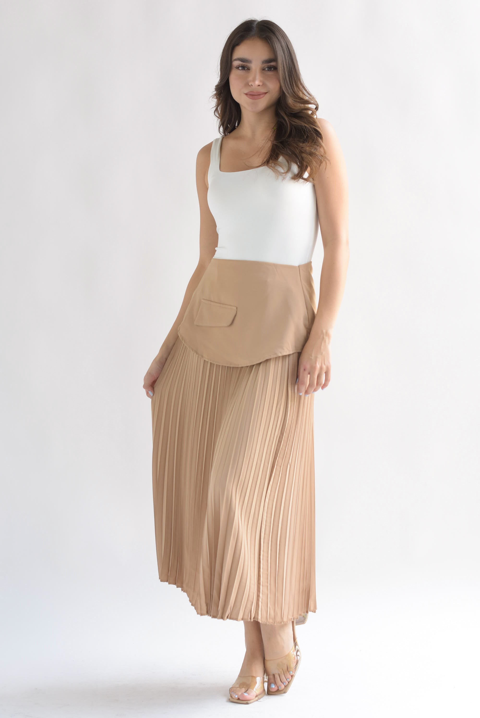 Falda plisada pretina removible Beige