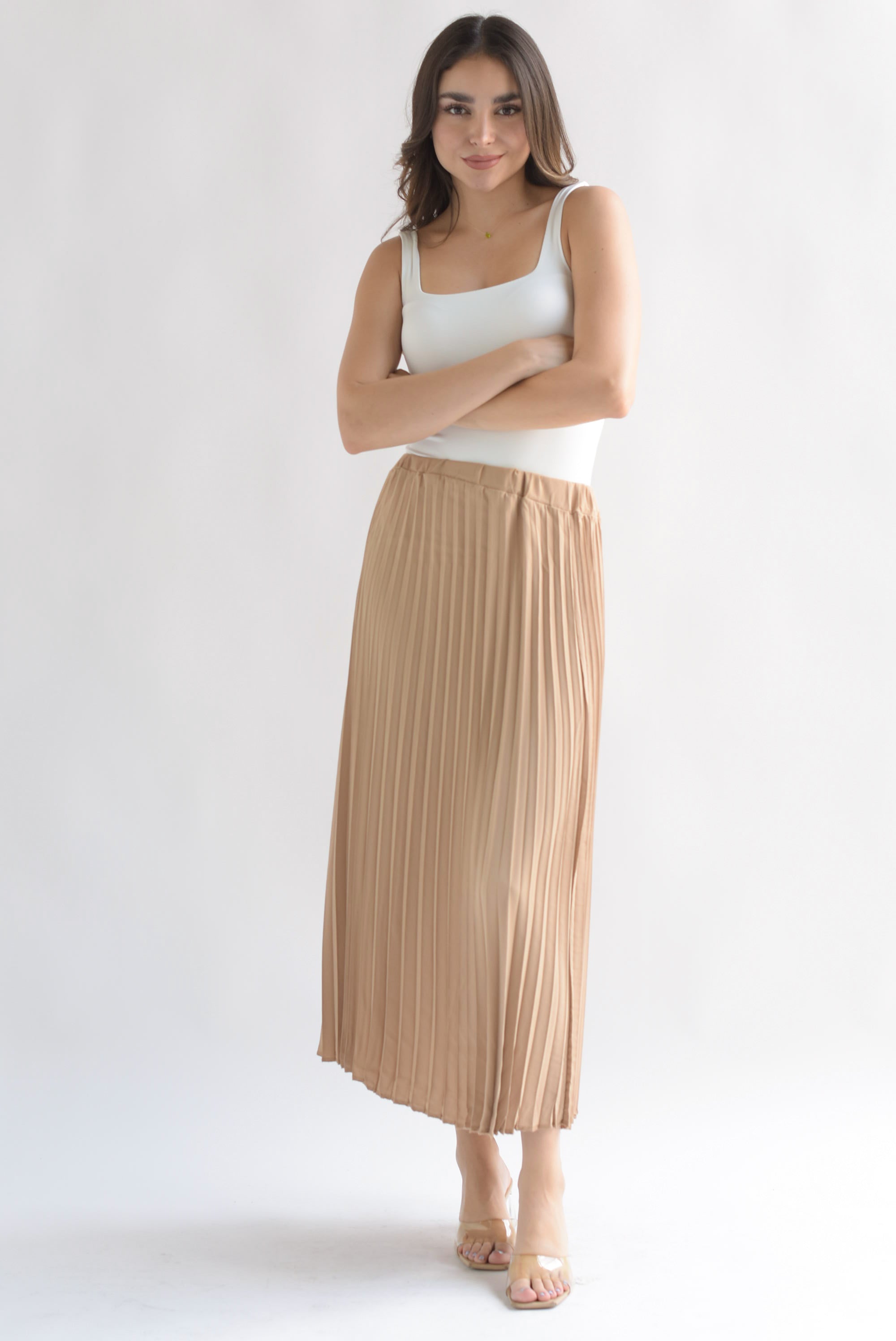 Falda plisada pretina removible Beige