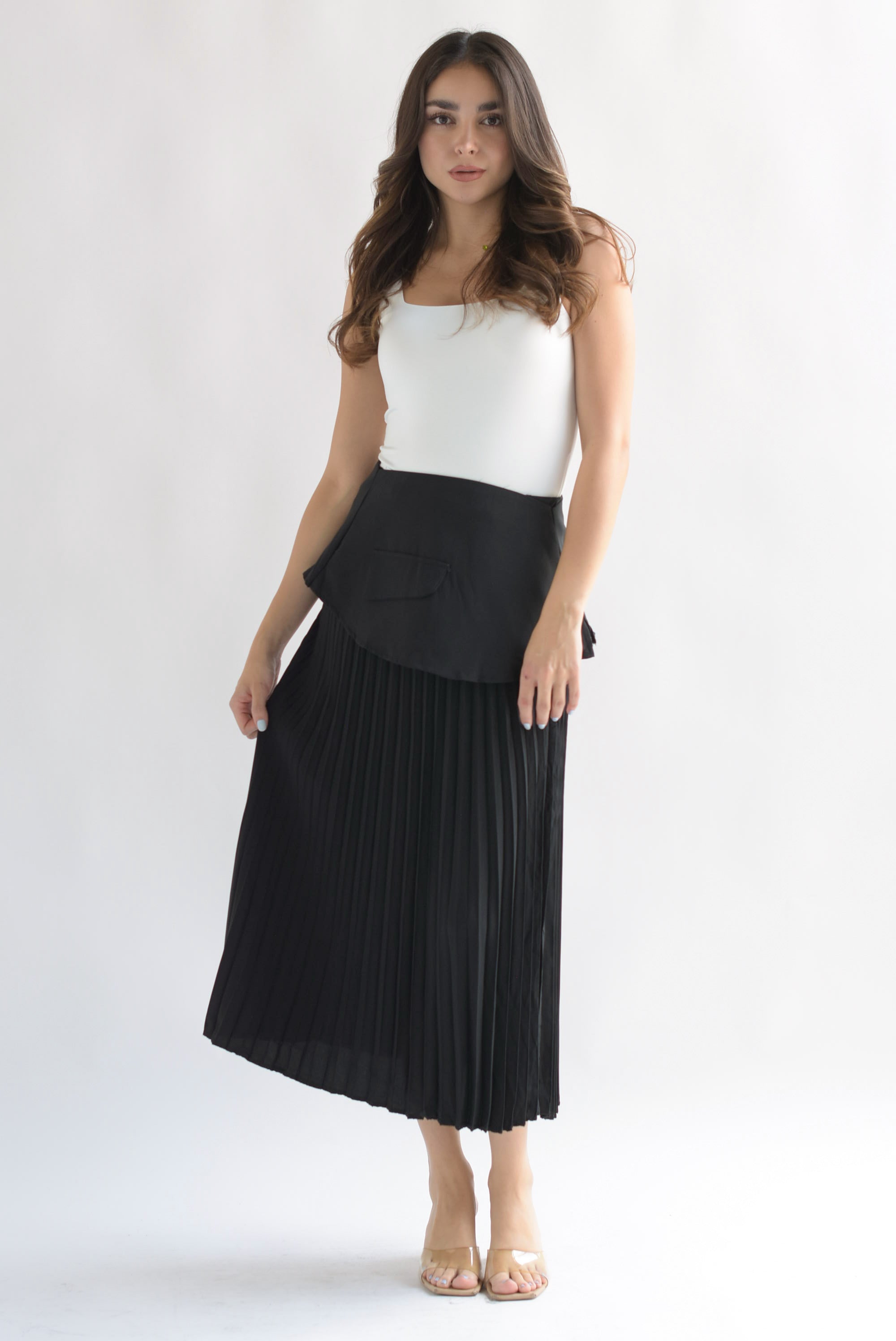 Falda plisada pretina removible Negro