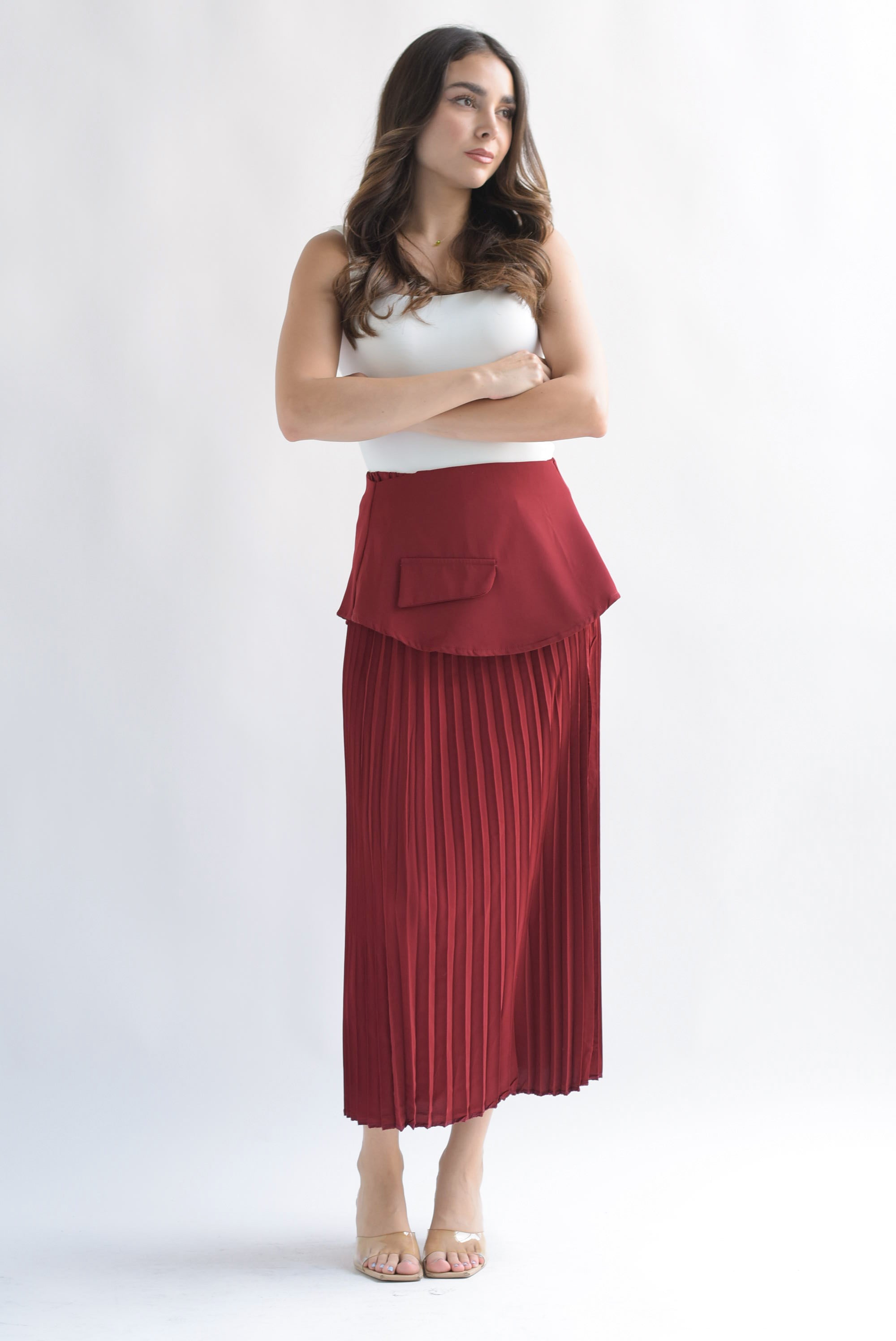 Falda plisada pretina removible Rojo Cereza
