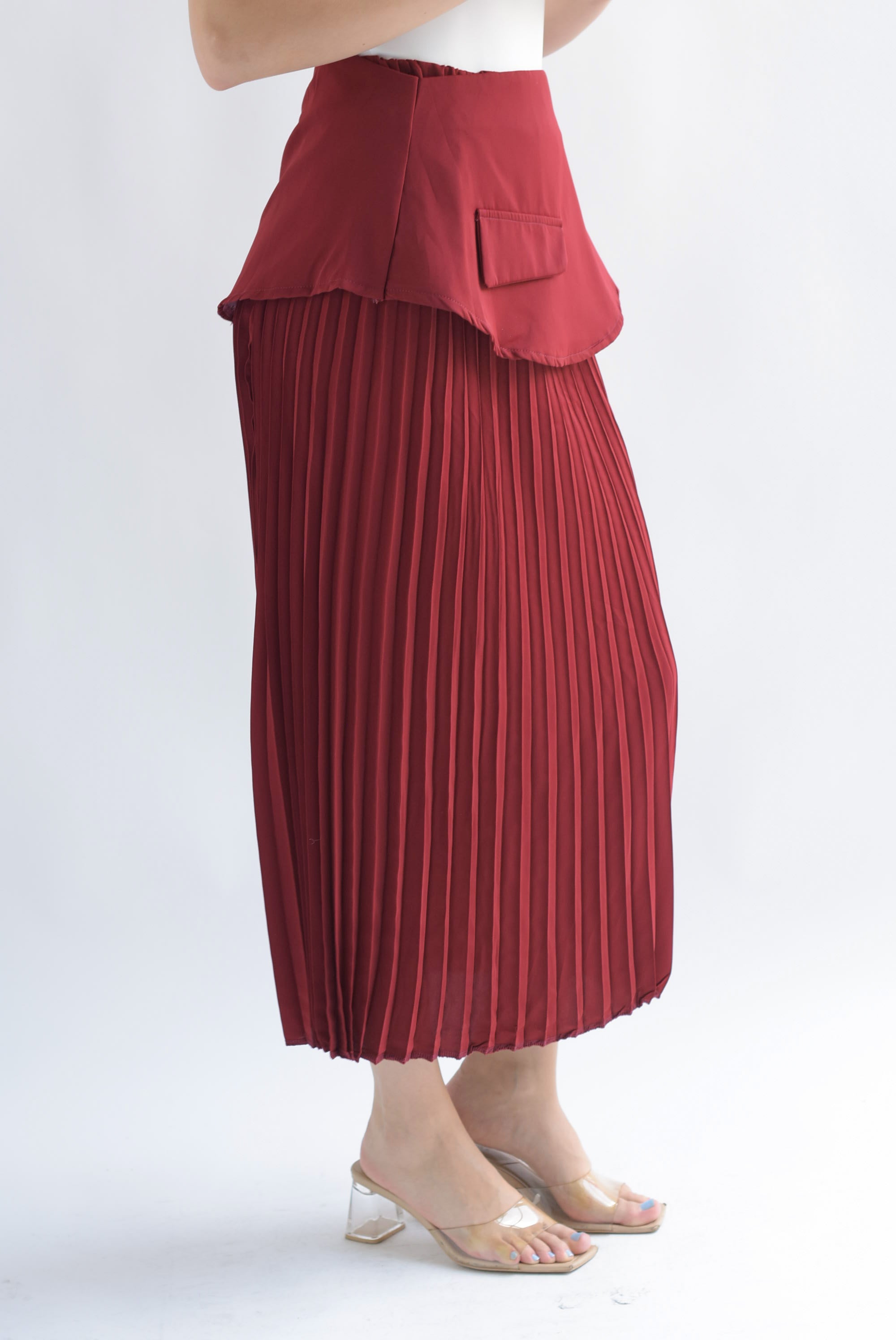 Falda plisada pretina removible Rojo Cereza