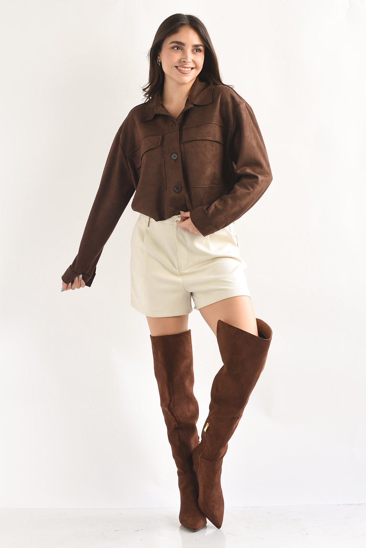Short suede pinzas Ivory