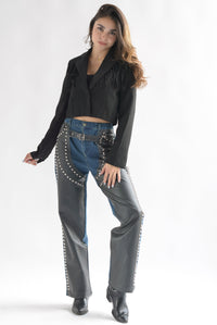 Fashion Styled Jeans con vinipiel tachas Denim Dark