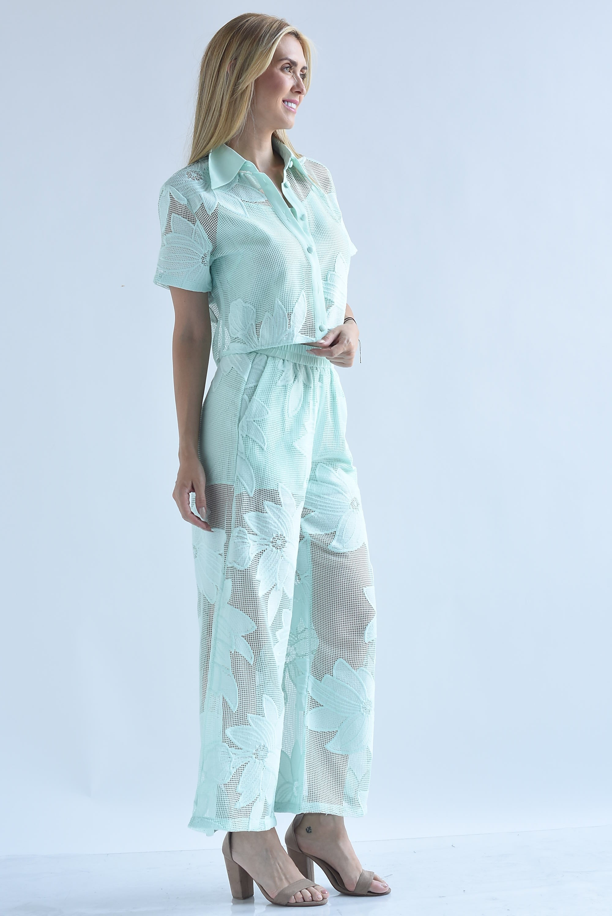 Set Pantalón y Blusa fishnet flores