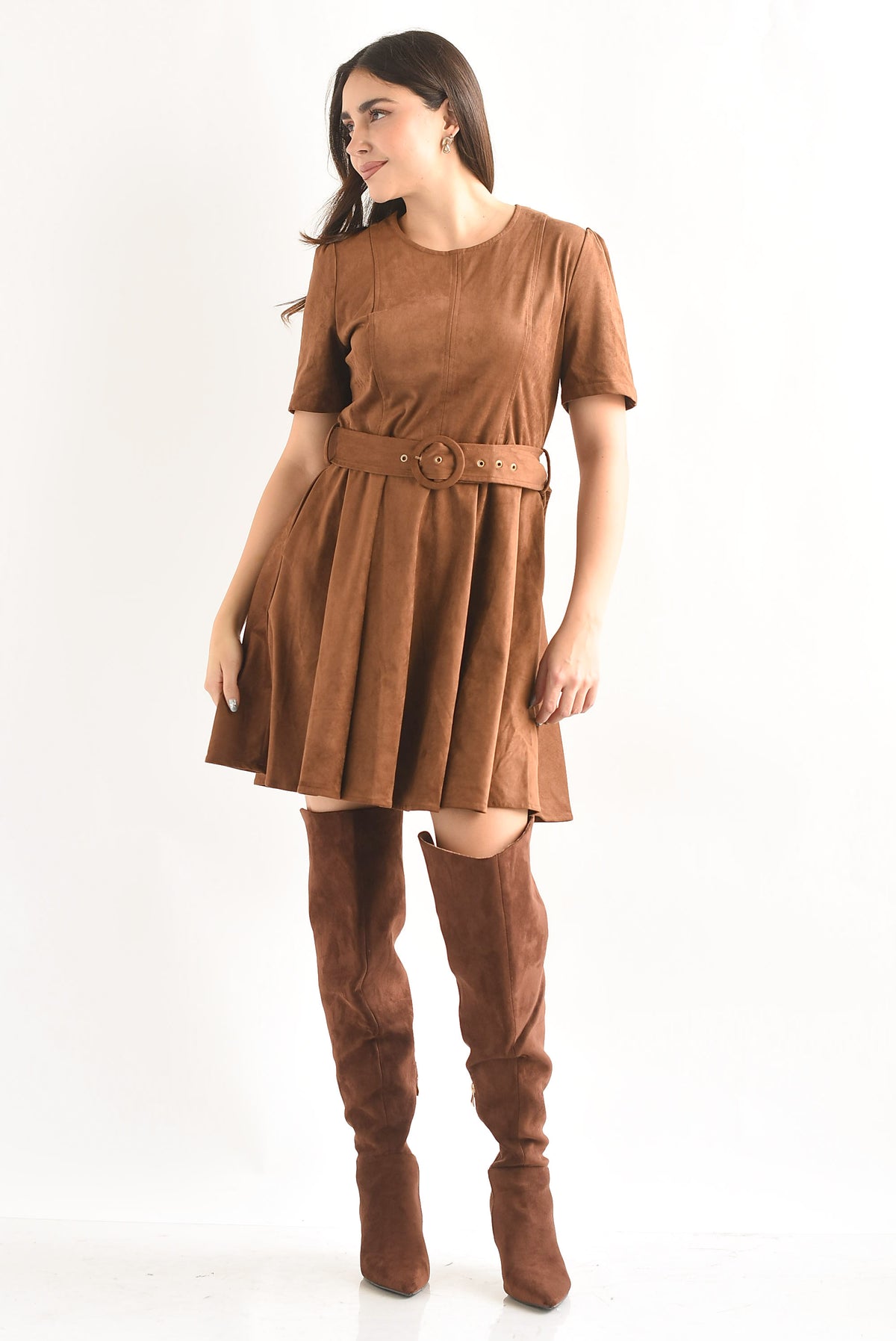 Vestido corto suede Camel