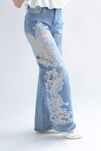Fashion Styled Jeans piernas mesh encaje Gris