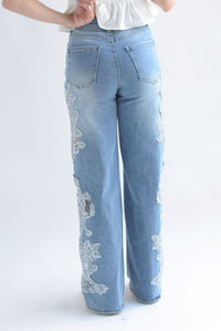 Fashion Styled Jeans piernas mesh encaje Gris