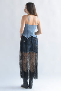 Fashion Styled Maxiblusa torso Denim encaje Negro