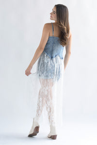 Fashion Styled Maxiblusa torso Denim encaje Blanco
