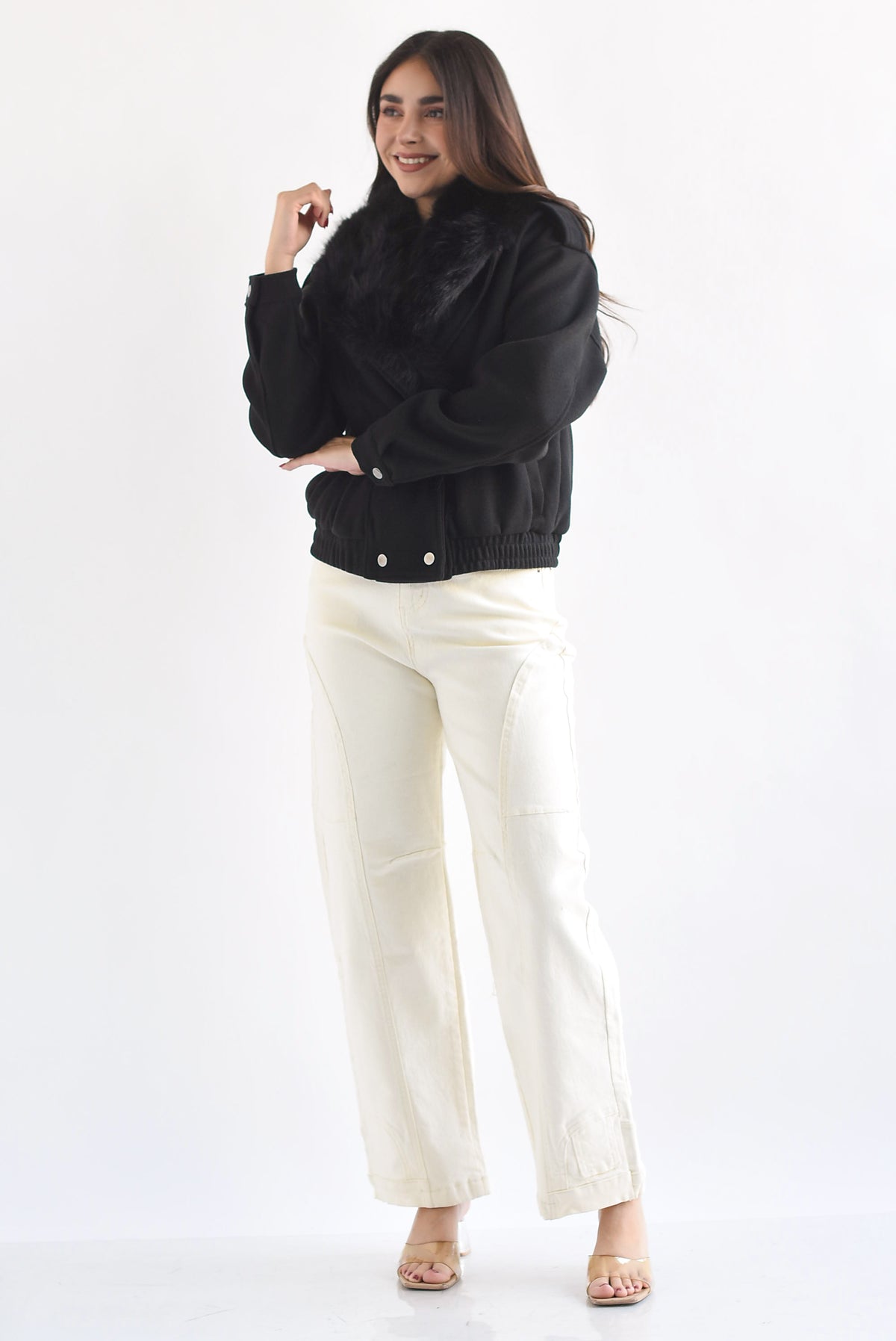 Chamarra bomber fleece cuello fur