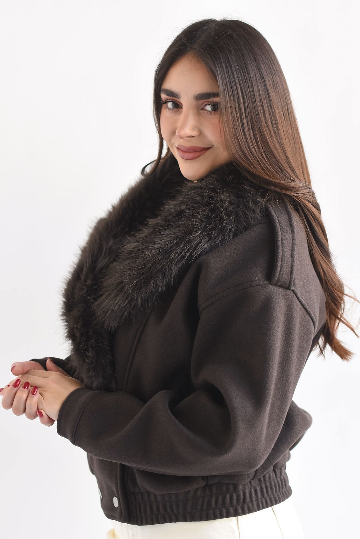 Chamarra bomber fleece cuello fur