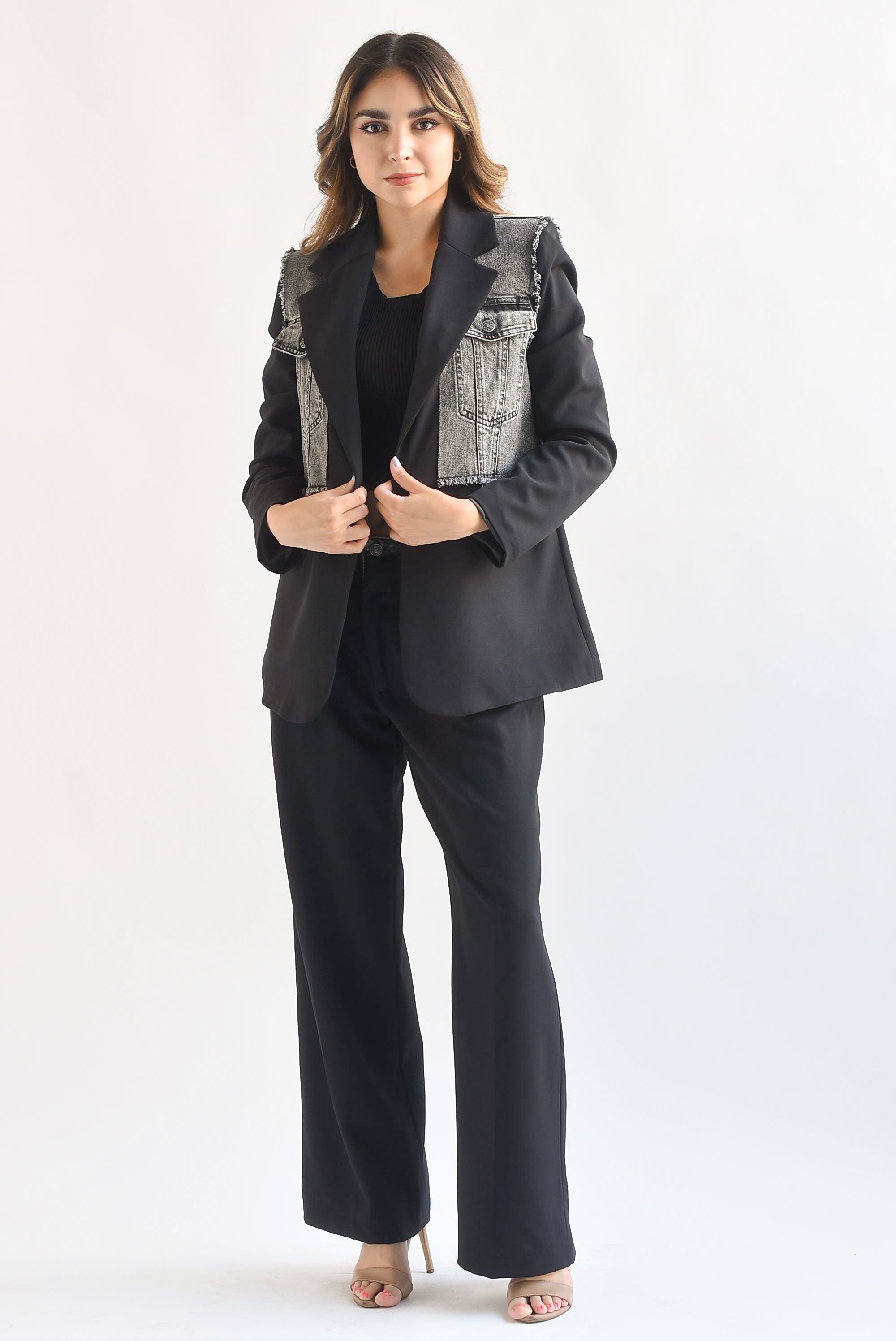 Pantalón de vestir pretina denim Negro