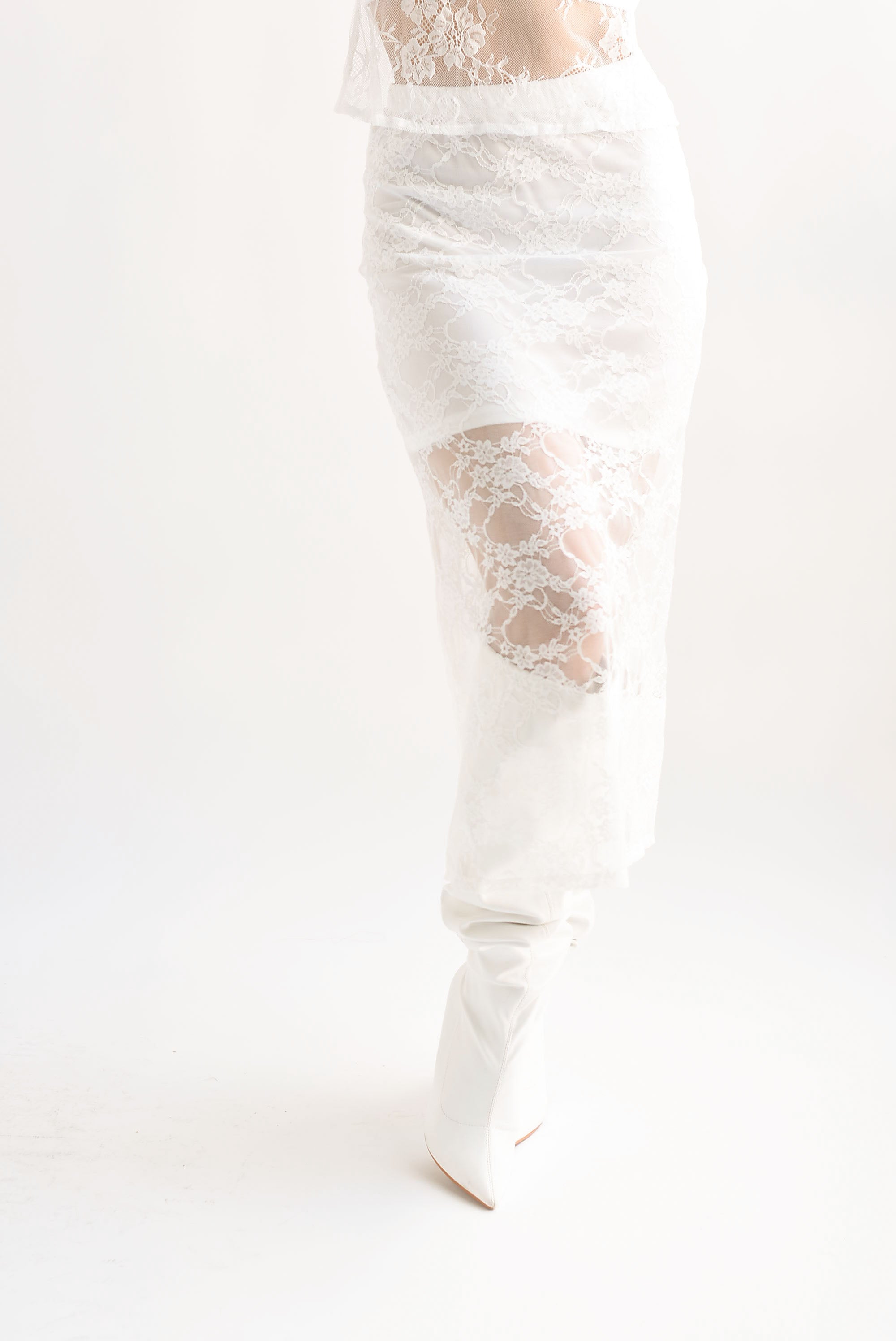 Falda midi encaje Blanco