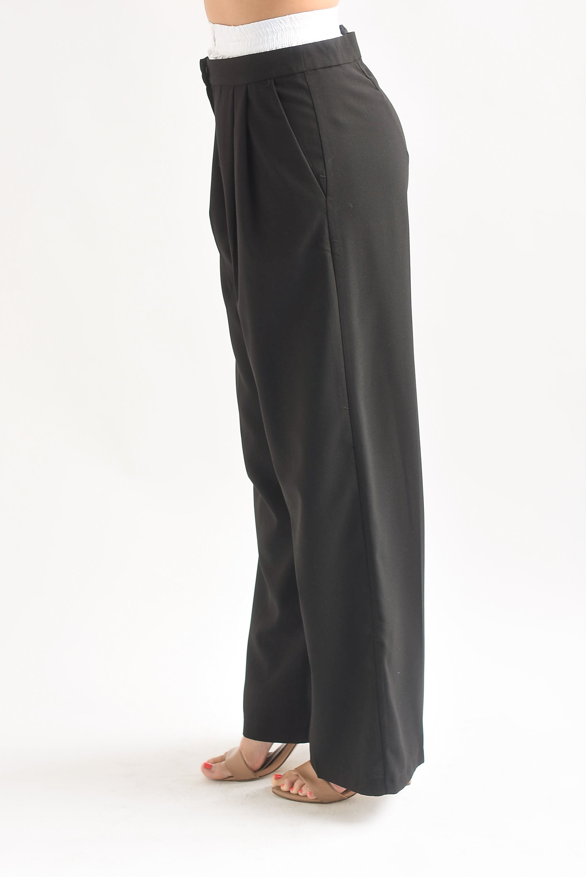 Pantalón sastre pretina blanca Negro