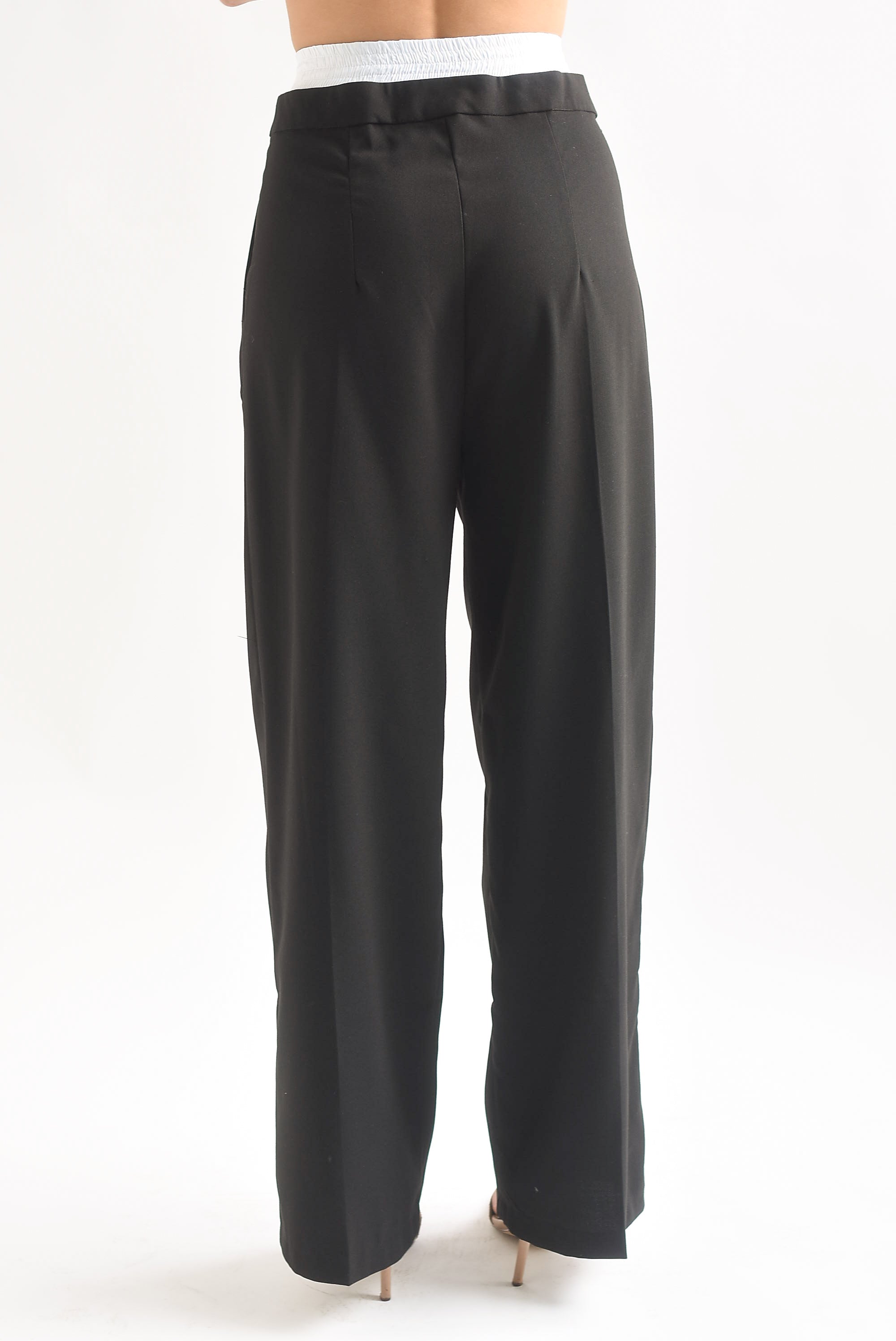 Pantalón sastre pretina blanca Negro