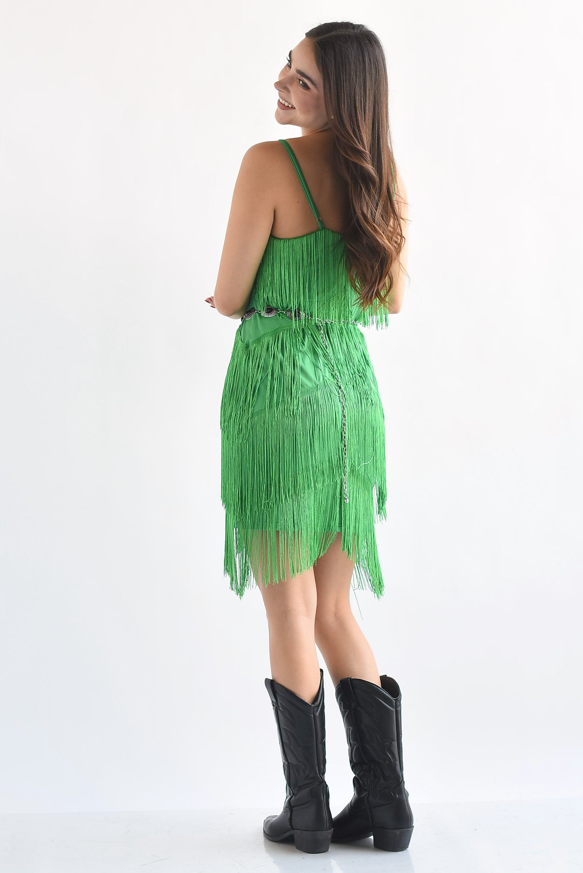 Vestido tirantes flecos Verde