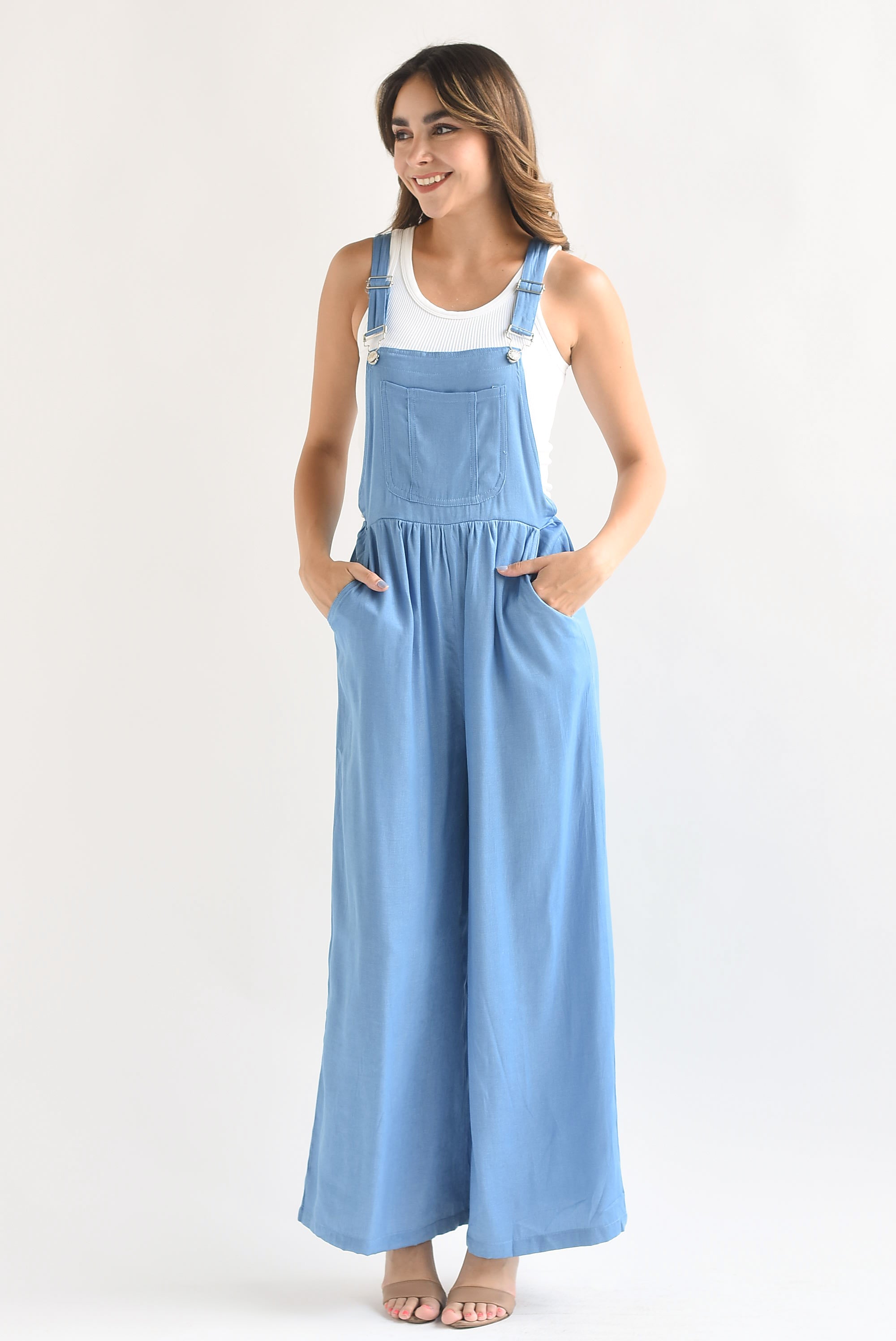 Overol tipo Denim pierna ancha