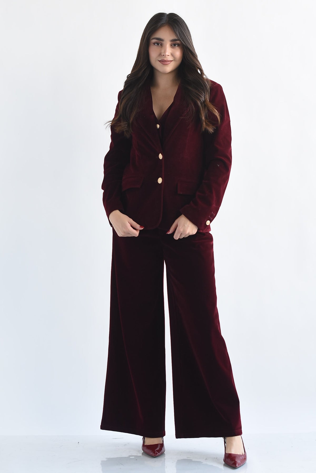 Set Pantalón y Blazer terciopelo Vino