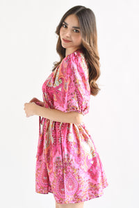 Fashion Styled Vestido corto Paisley Rosa Mexicano
