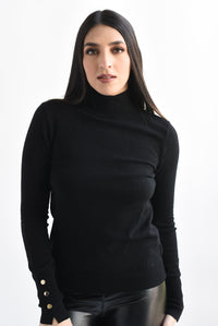 Fashion Styled Sweater cuello botones Negro