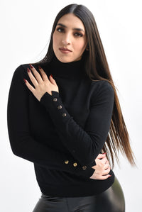 Fashion Styled Sweater cuello botones Negro