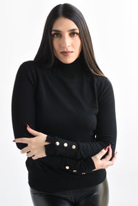 Fashion Styled Sweater cuello botones Negro