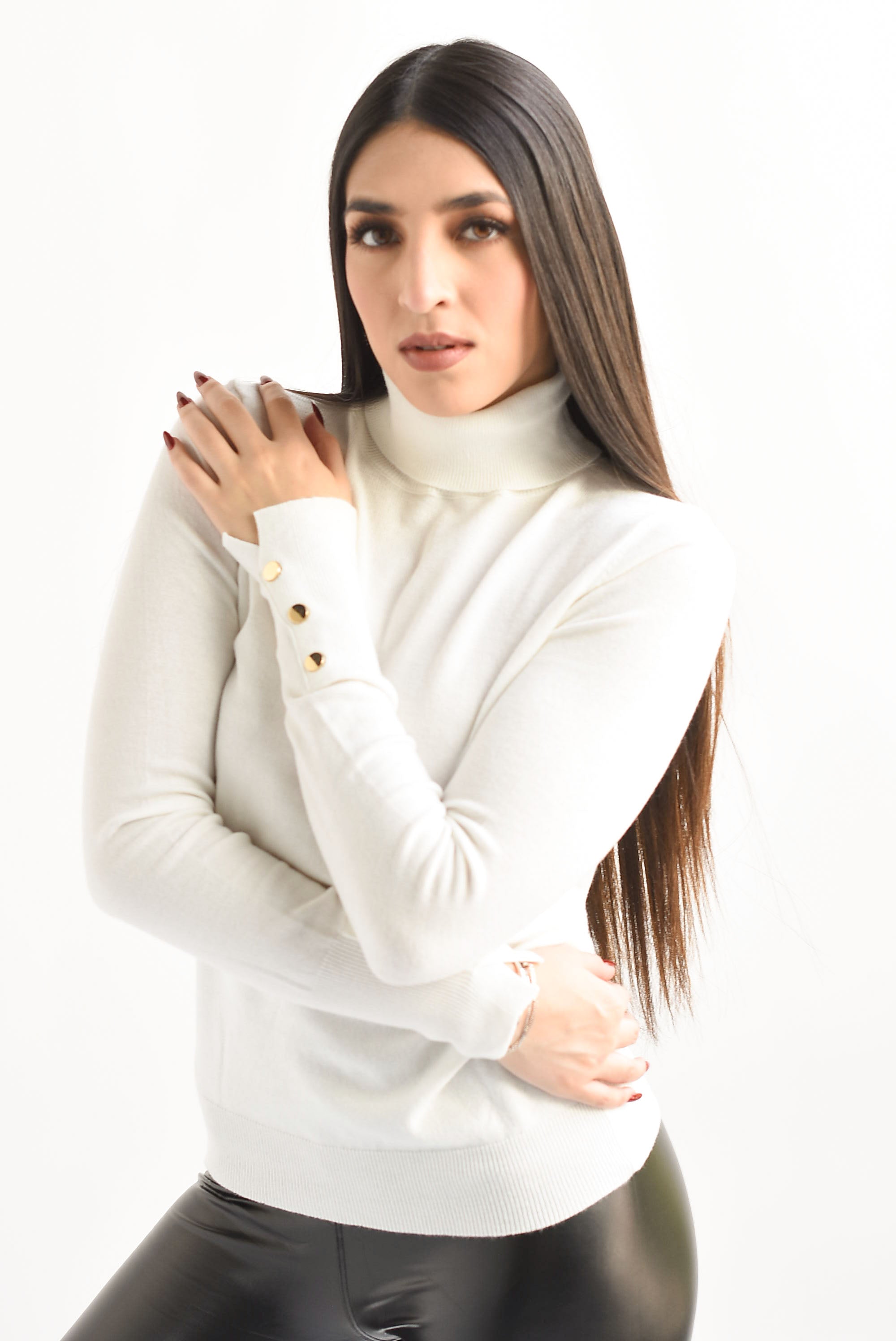 Sweater cuello botones Blanco