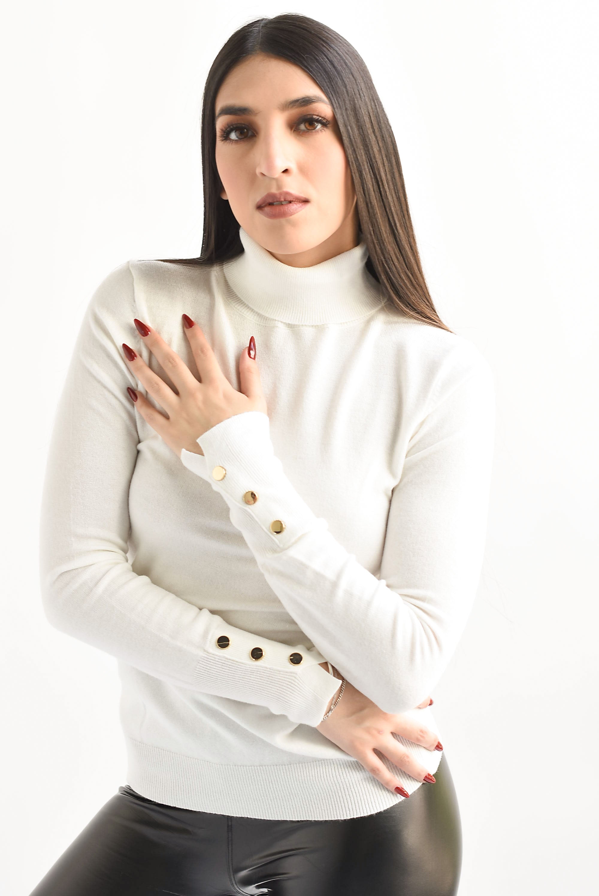 Sweater cuello botones Blanco