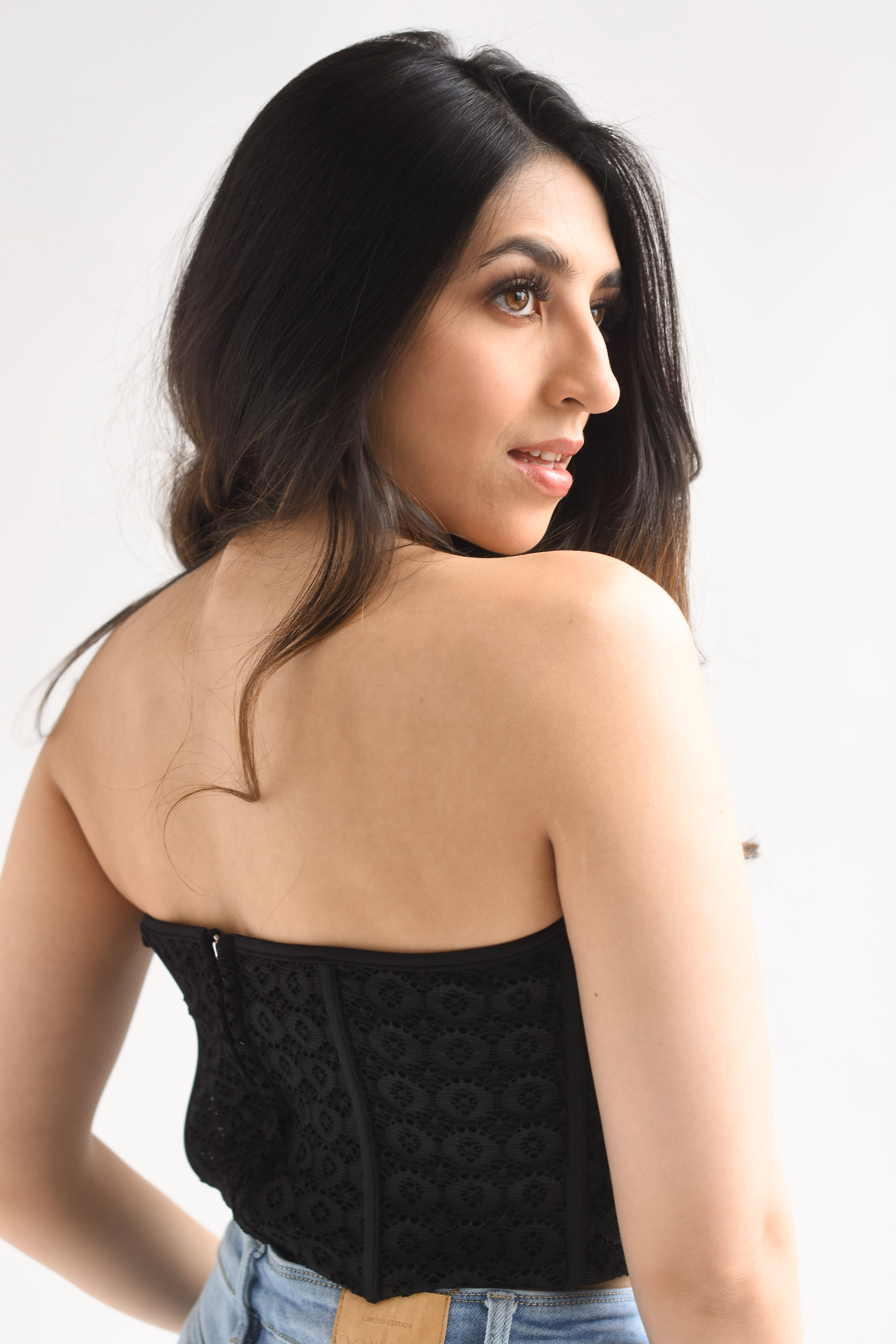 Corset encaje flores laser cut Negro