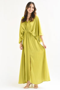 Fashion Styled Vestido largo manga vampiro Verde Lime