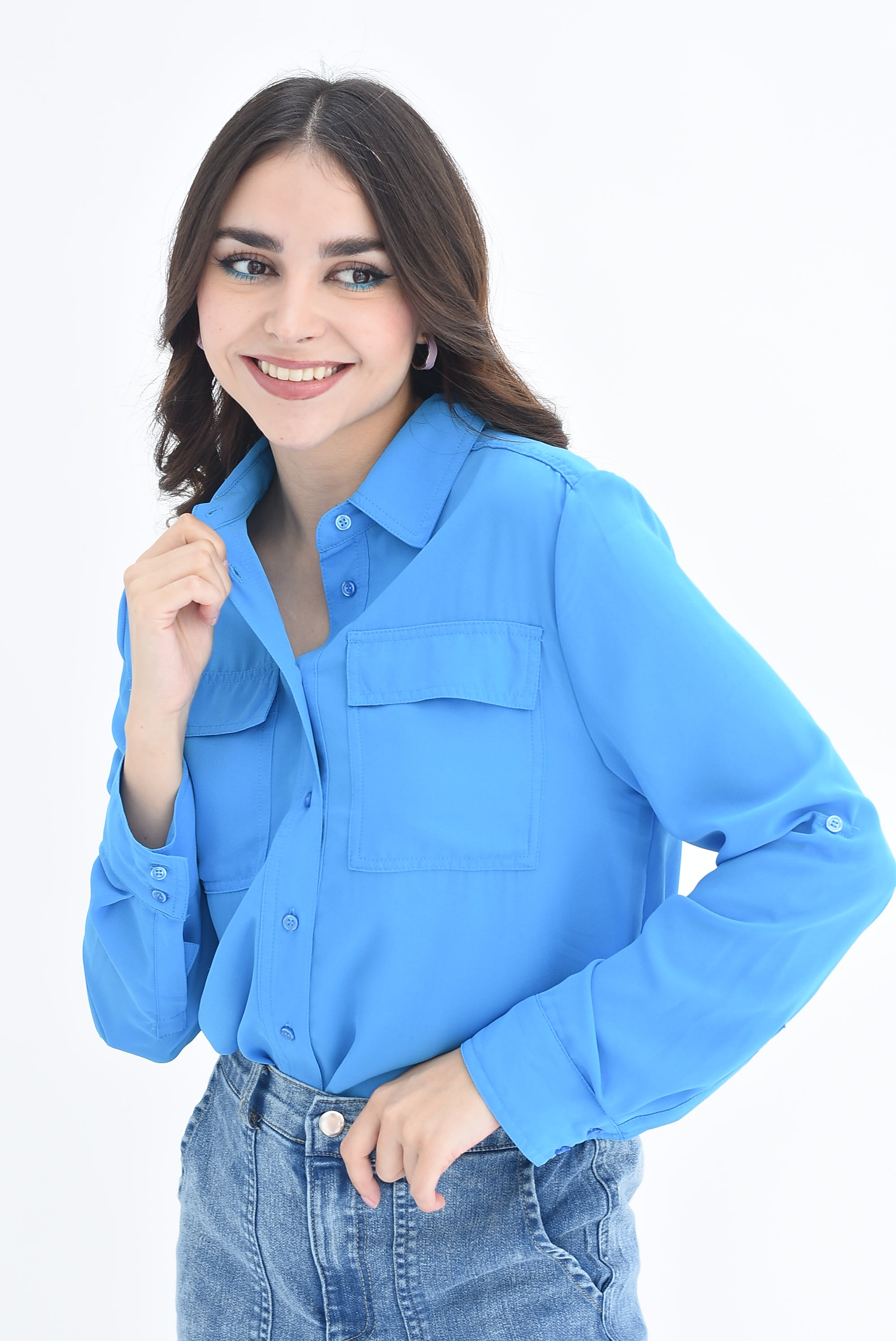 Camisa cargo en gasa Azul Mikonos