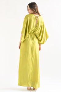 Fashion Styled Vestido largo manga vampiro Verde Lime